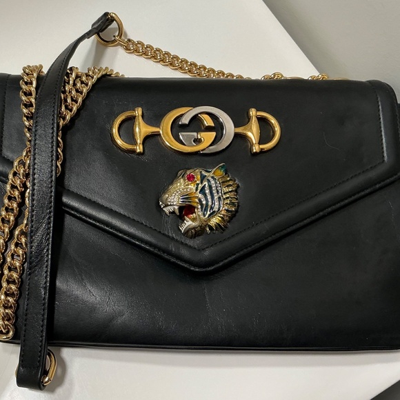 GUCCI RAJAH shoulder cross body black leather bag - Picture 2 of 11